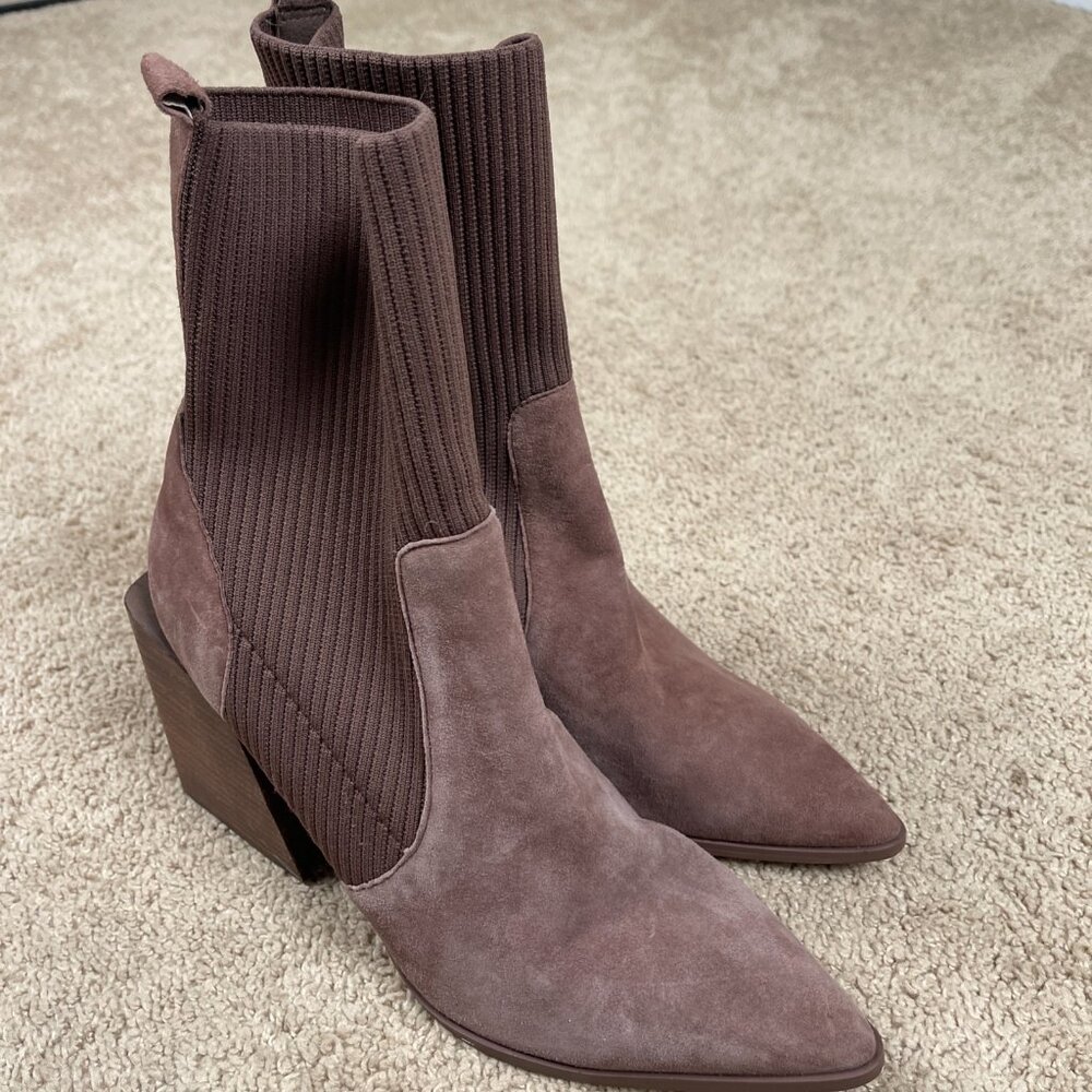 Steve Madden Boots Womens 10 Brown Tackle Block Heel Sock Ribbed Western Point - Picture 3 of 8